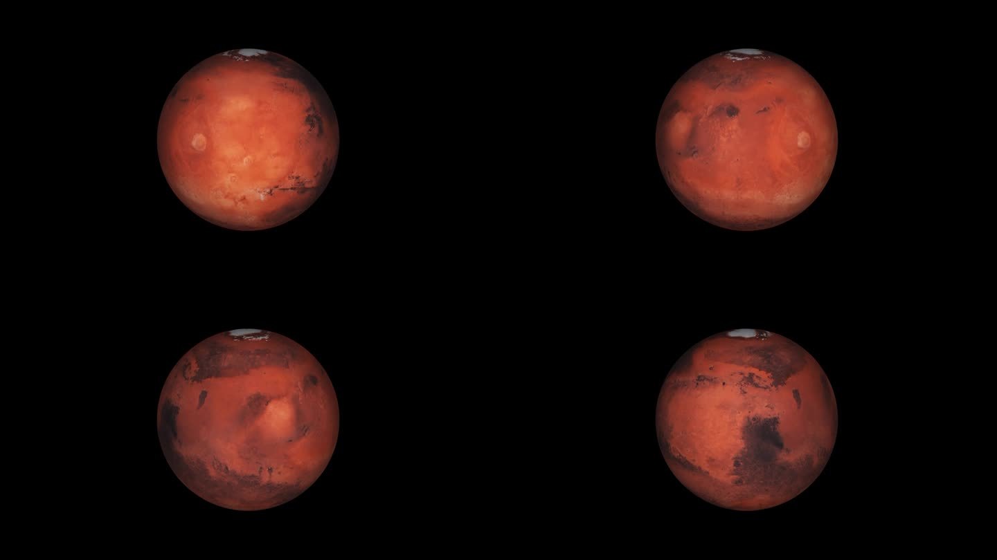 火星在透明的背景上旋转。太阳系的一颗红色行星。这张图片的元素由美国宇航局提供。无缝循环动画