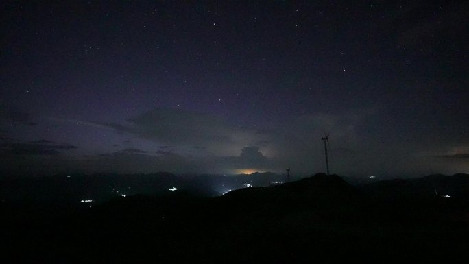 闪电风电站天气气象星空雷暴夜景暗夜星星