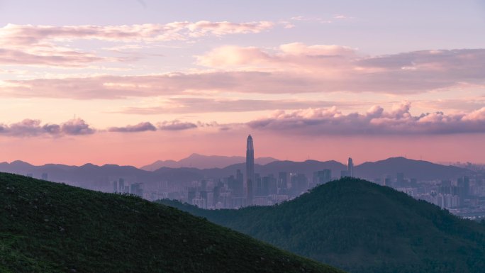 香港鸡公岭看深圳，平安大厦晚霞延时