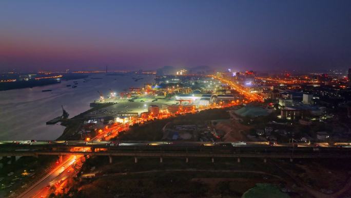 4k长沙港夜景航拍