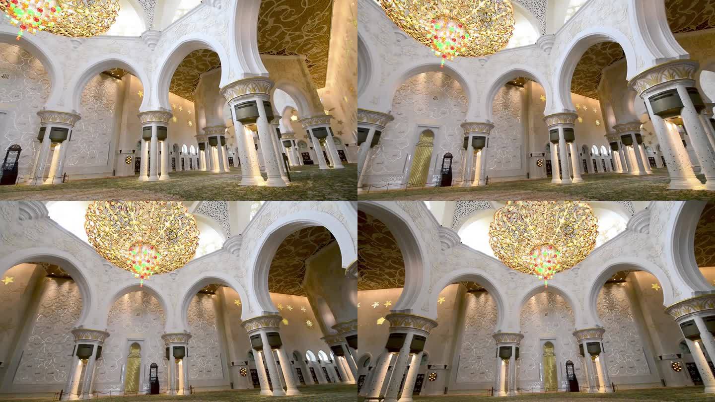 阿布扎比，阿联酋——2016年12月10日:阿布扎比谢赫扎耶德大清真寺的内部