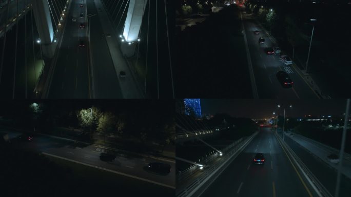 夜晚车队过大桥4K