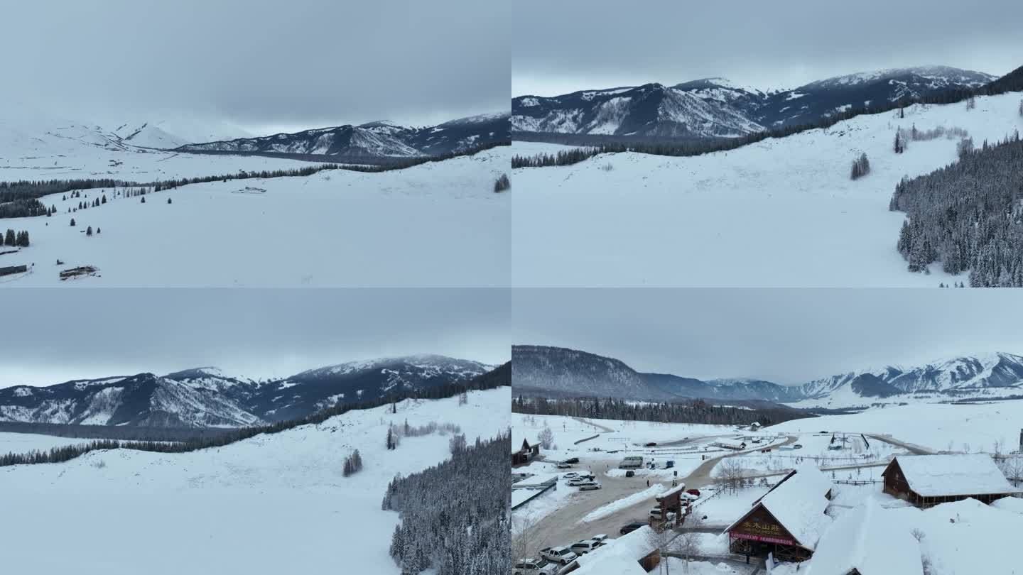 新疆冬季山谷雪地雪景航拍-2