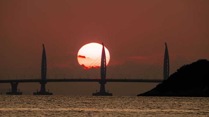 【4K】珠海港珠澳大桥海豚三塔日出延时