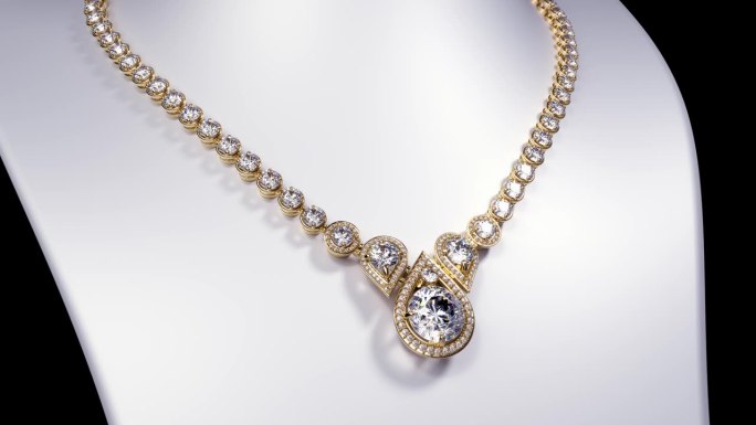 珠宝胸像上的黄金钻石泪珠项链