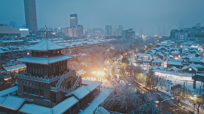 （高品质）济南雪景下雪夜景济南的冬天4K