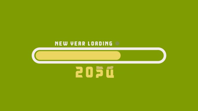 加载2023至2024进度条绿屏动画。欢迎2024年新年快乐。年份从2023年改为2024年。202