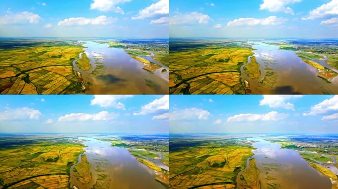 航拍河流-黄河农业灌溉-河流田野