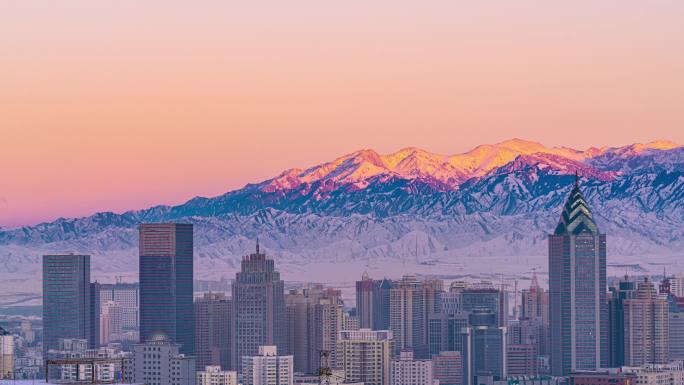 天山区日转夜 延时 雪山 夜景 乌鲁木齐