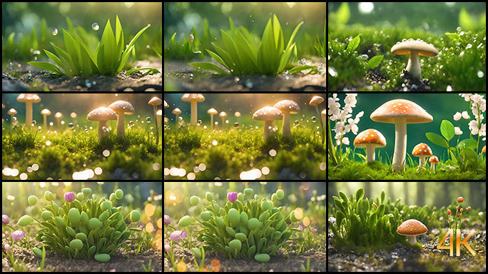 春天雨水滋润 蘑菇生长 植物生命的唯美