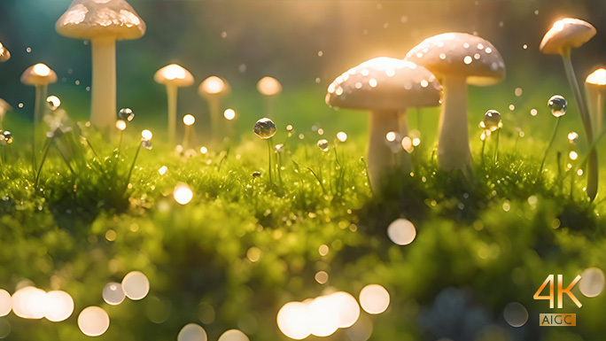 春天雨水滋润 蘑菇生长 植物生命的唯美