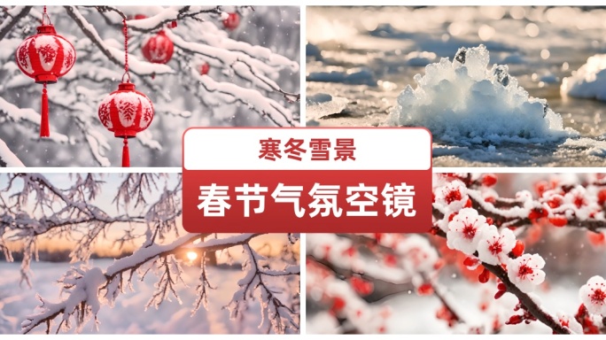 唯美雪景 春节 气氛 空镜 喜鹊 红灯笼