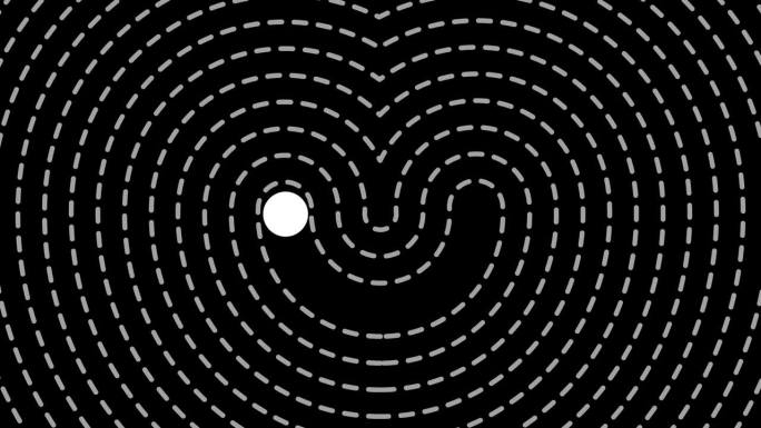 循环2D动画，圆形物体沿着折线无休止地从一边滚到另一边。
