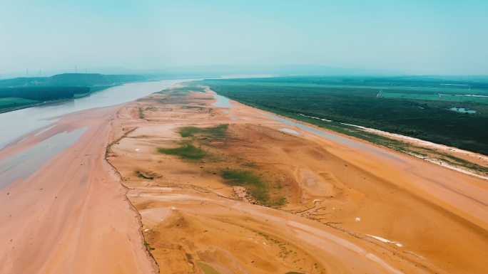 黄河,航拍视角,河流,河道,滩涂,平原