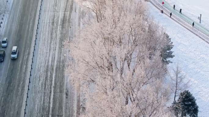 中国黑龙江哈尔滨城区雾凇雪景航拍合集