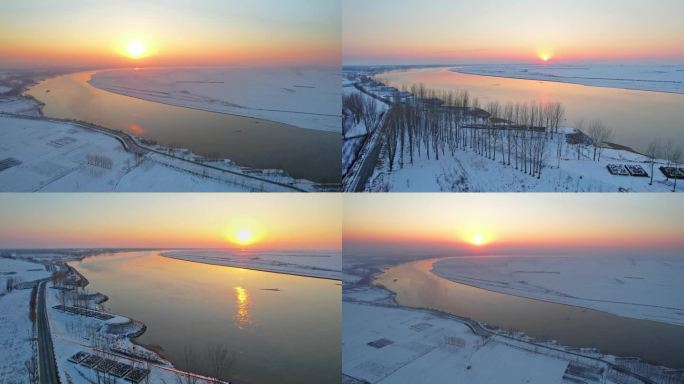 黄河壮观大气日落雪景