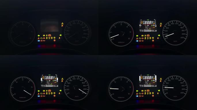 现代汽车速度计。启动发动机时，在行驶前检查各系统的运行情况。