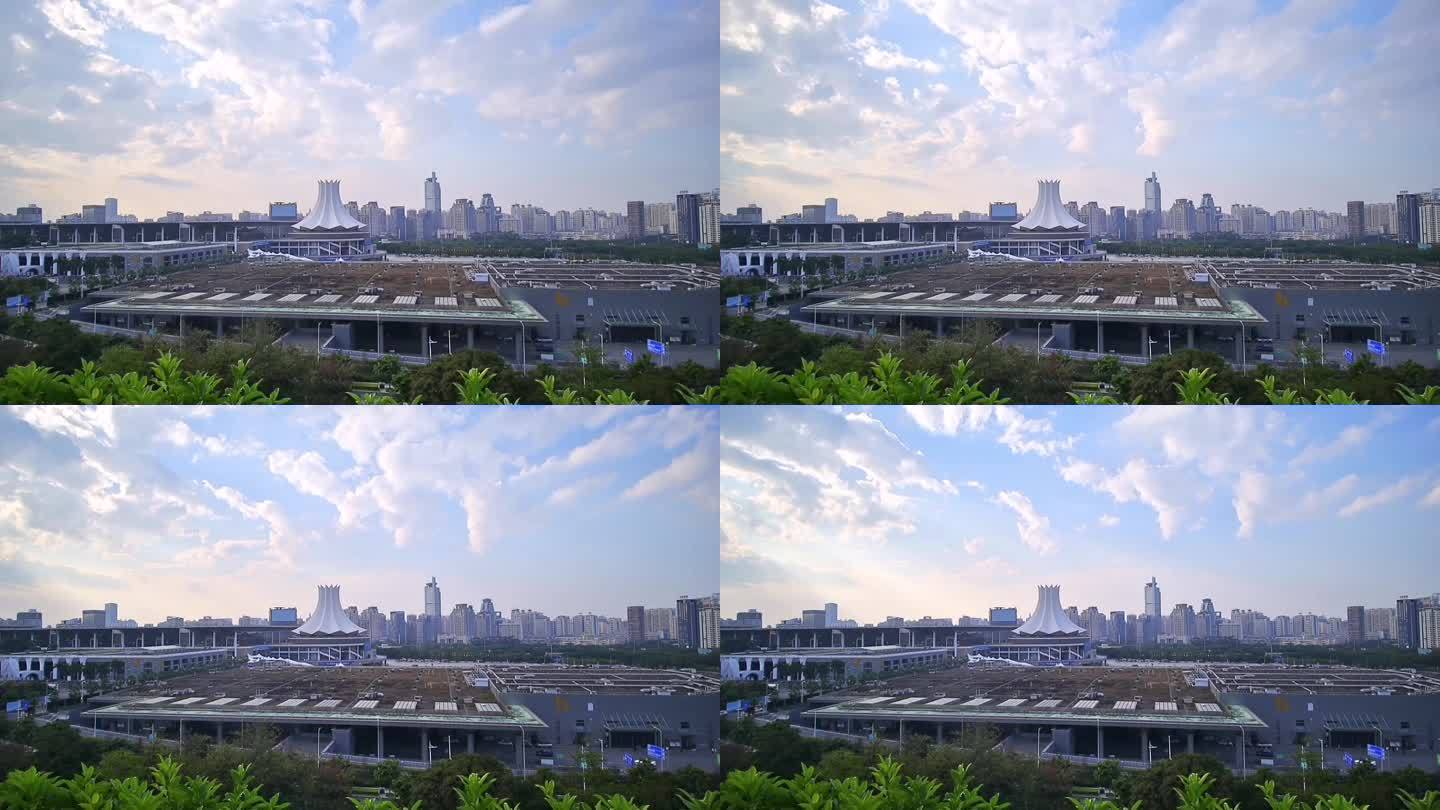 广西南宁国际会展中心城市风光蓝天白云延时
