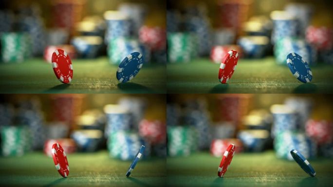 旋转扑克筹码的超级慢动作。