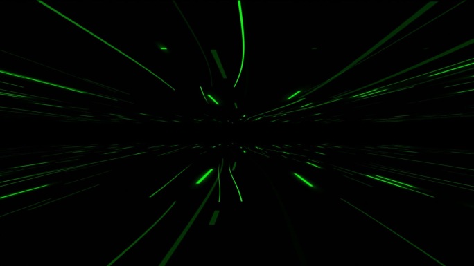高科技未来浮动线在黑暗空间背景，绿色发光线移动在黑色背景