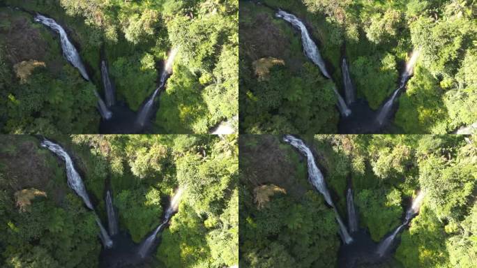 无人机拍摄的斐济瀑布(又称三重瀑布)，印度尼西亚巴厘岛