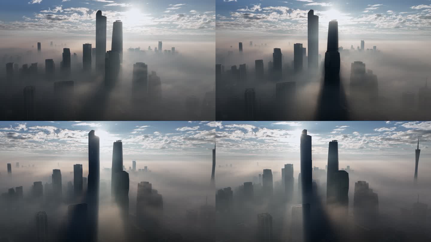【4k正版素材】广州平流雾间隙光航拍