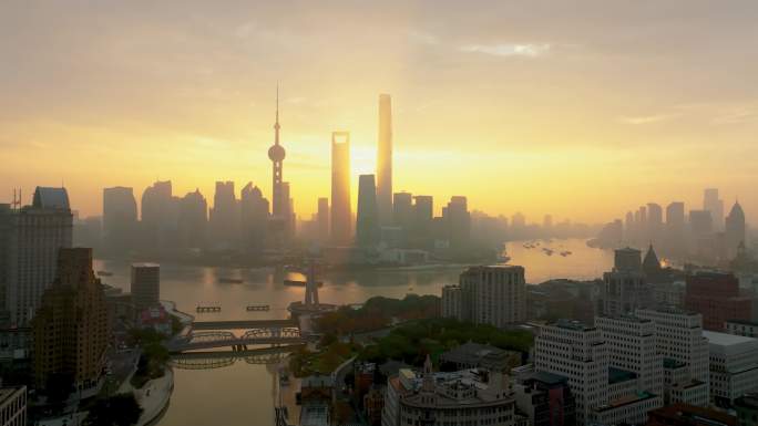 上海陆家嘴日出，外白渡桥黄浦江景