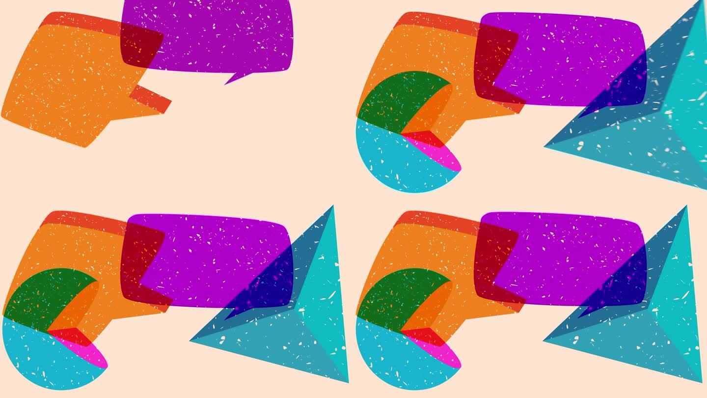 彩色几何形状与语音气泡动画。