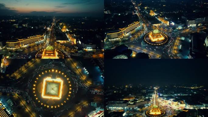 合集西安钟楼转盘夜景灯光航拍
