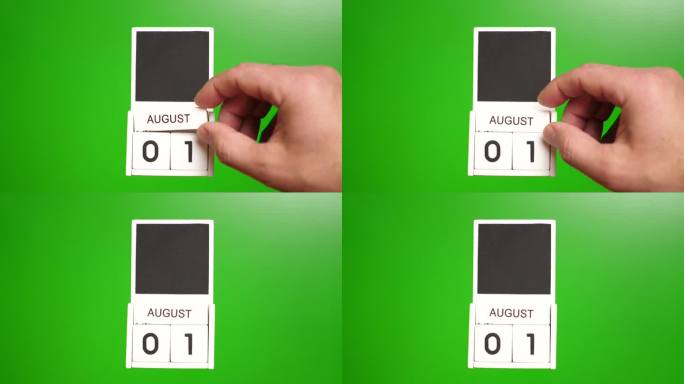 日期为8月1日的绿色背景日历。说明某一特定日期的事件。