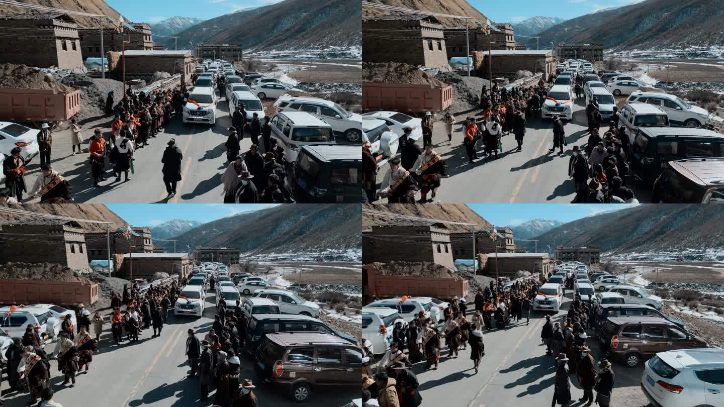 藏族婚礼沿路接亲车队近景