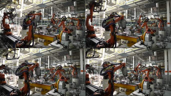 汽车工厂生产车间自动化机械作业4k素材