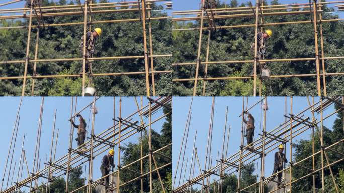 脚手架农民工建筑师修房子房地产修房子搬砖