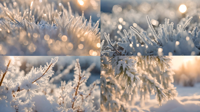 唯美雾凇雪景 雪花特写 大寒腊八立春