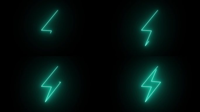 霓虹发光电池螺栓和雷隔离发光标志。象征能量，电源，充电和放电图标。