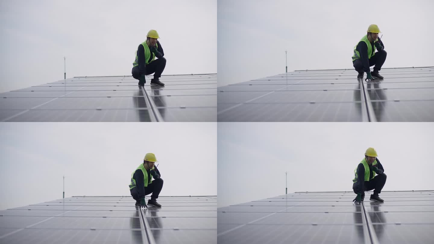 维修工程师和技术人员利用屋顶太阳能发电。