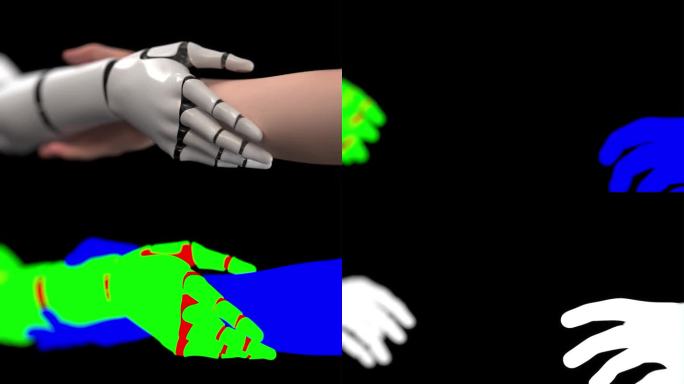 一个人的手和一个机器人的手，以互助的姿态。强调人工智能与人类的协同和接纳。包括后期制作渠道。