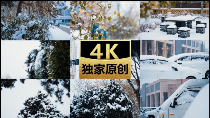 城市下雪大雪空镜升格慢放