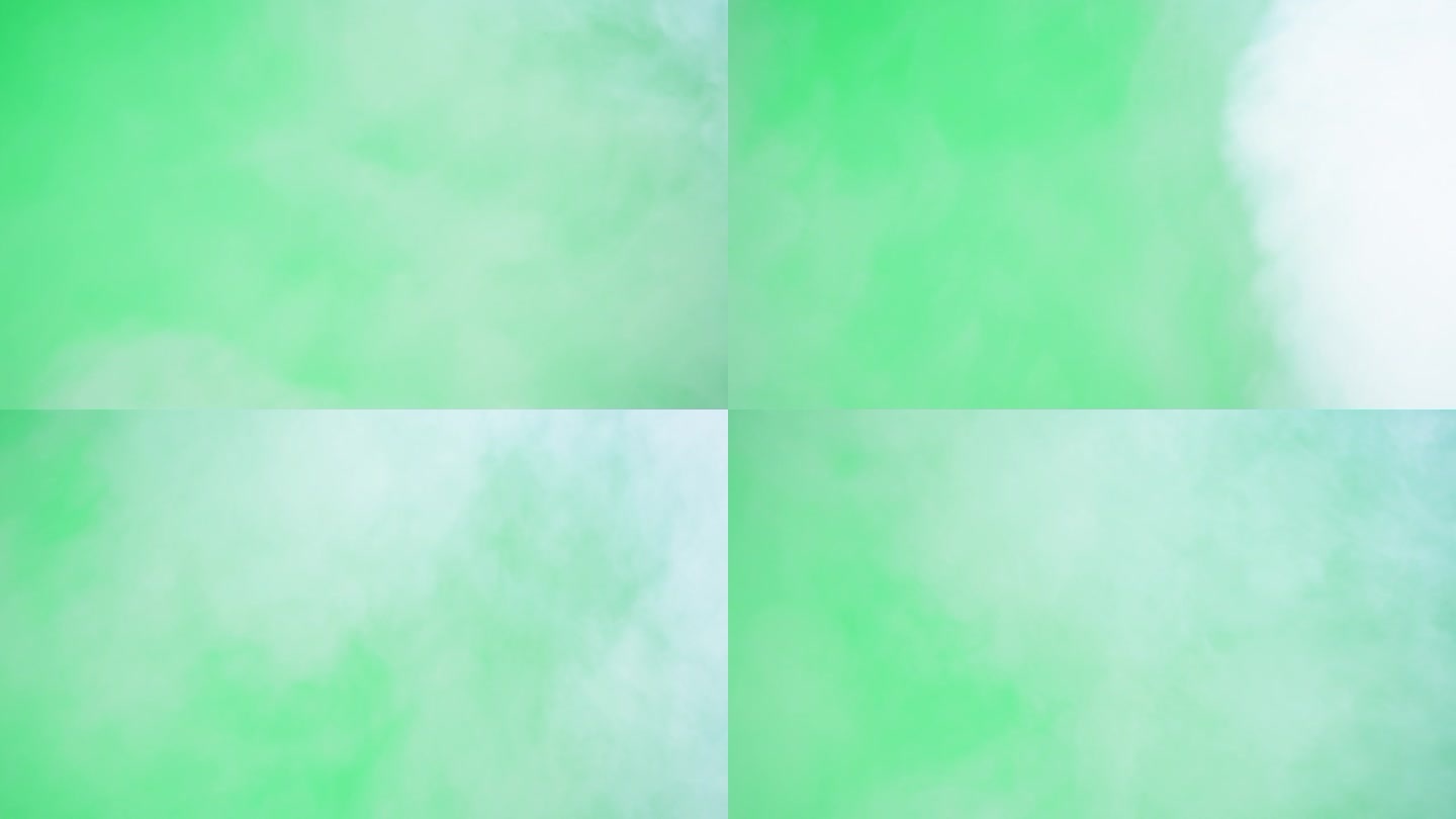 在绿色色度键背景上抽象烟雾。吸烟，蒸汽云特写。