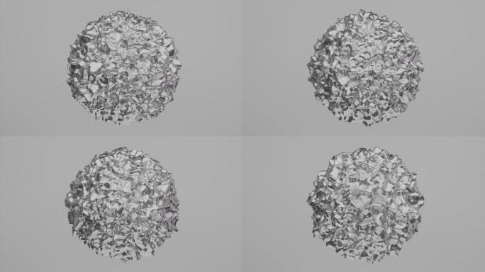 环形银或汞液态金属球在灰色背景上变形