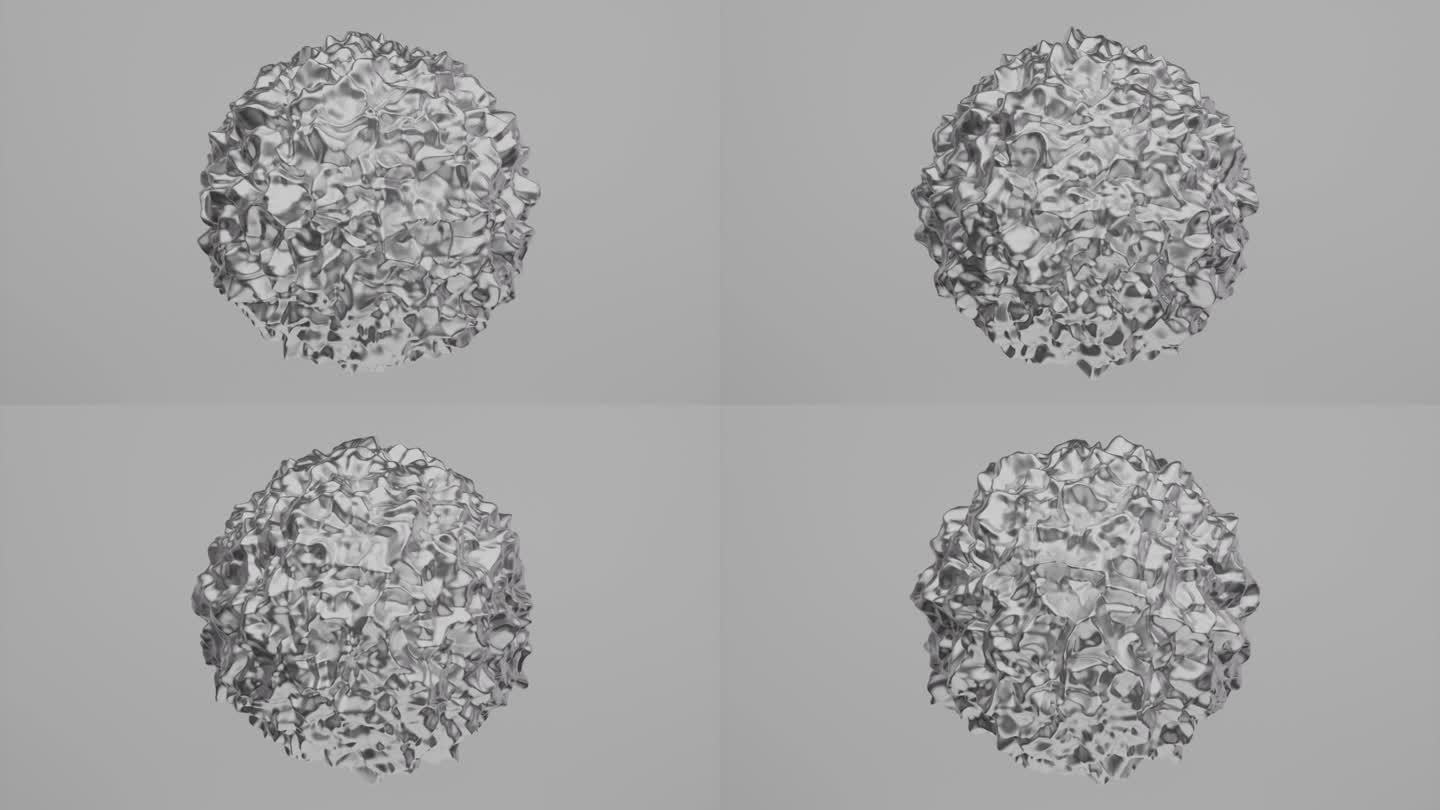 环形银或汞液态金属球在灰色背景上变形