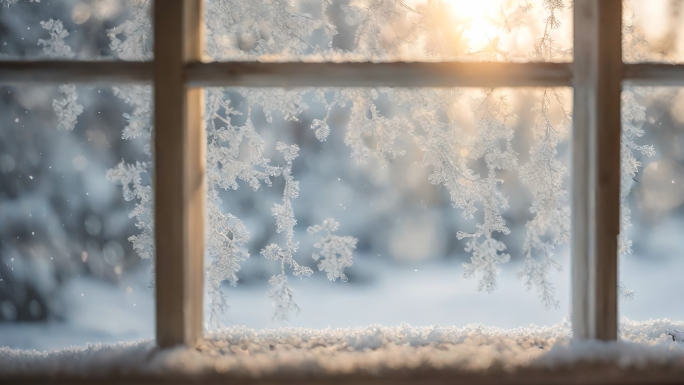 窗户结霜 窗外雪景 大寒  五九天 腊八