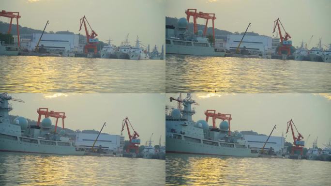 广州珠江边夕阳日落船只