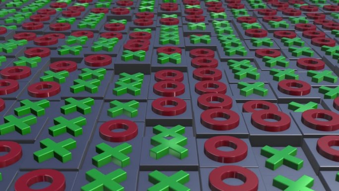 带有绿色十字标记和红色圆圈的移动3D块的抽象动画，4k, 60 fps