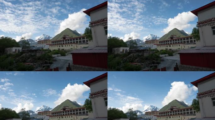 西藏波密雪山藏式建筑日出风光延时