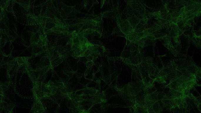 抽象噪声和粒状尘埃粒子背景，绿色移动粒子暗背景