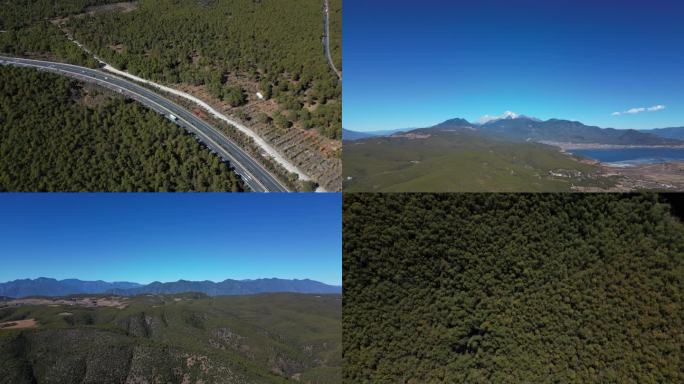 玉龙雪山高速公路风景航拍4K