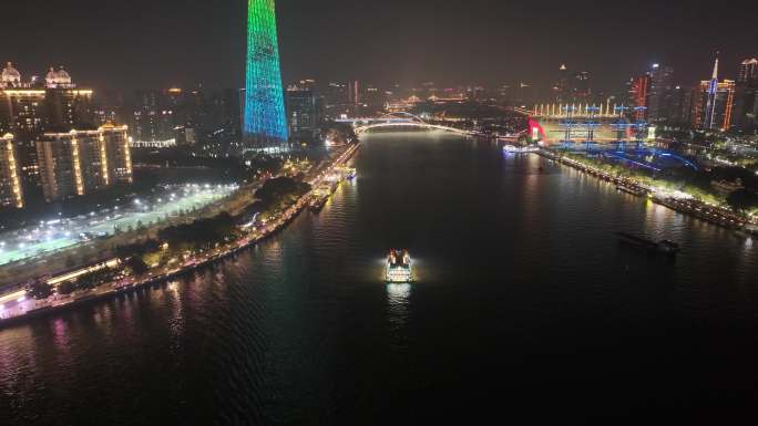 广州海珠区阅江西路猎德大桥夜晚夜景珠江航