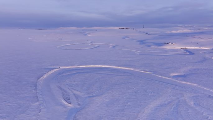 唯美冬季内蒙古草原雪景落日航拍