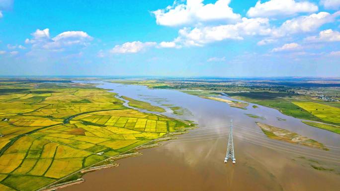 航拍黄河-农业灌溉-河流田野